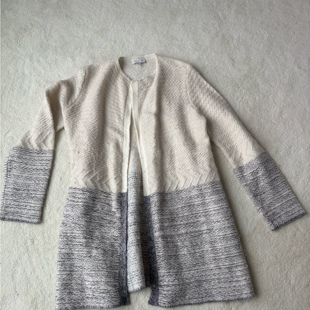 LUCKY BRAND Cream and Gray Open Front Sweater